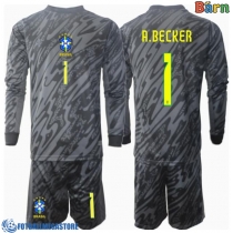 Fotballdrakt Barn Brasil Alisson Becker #1 Keeper Bortedraktsett Copa America 2024 Langermet (+ Korte bukser)